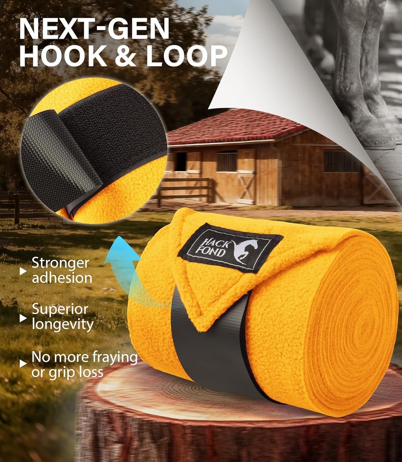 HackFond Fleece Horse Polo Leg Wraps Set of 4, 10' Horse Leg Bandages Stable Supplies Equestrian Boots Yellow - Image 4